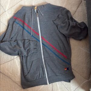 Aviator Nation Gray and Red Zip Up Sweater